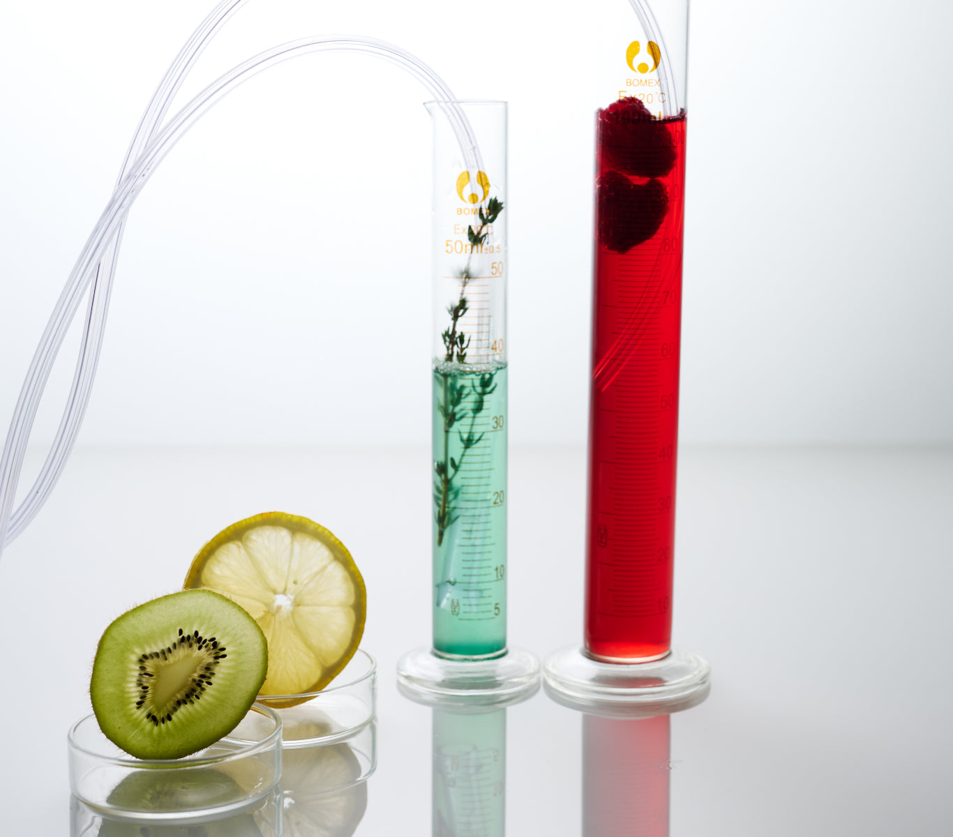 Photo shows test tubes filled with organic ingredients. Sulinu's supplements for cosmetic surgery aids in incision healing, decreased infection risk, and faster overall healing and less downtime.